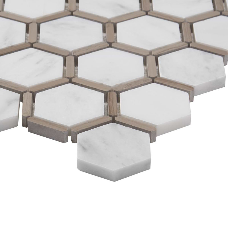 Florentine 2"Hexagon Polished Marble Mosaic, Asian Statuary White/Gray