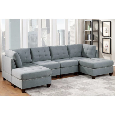 Canapé modulaire gris en lin 6pc