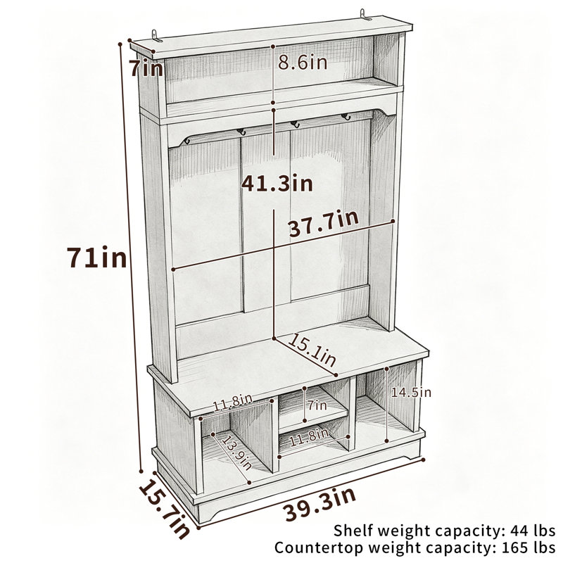 Coat Rack with Shoe Storage,  Hall Tree with Shoe Bench, 4 Shoe Cubbies, 1-TierTop Storage, Blue