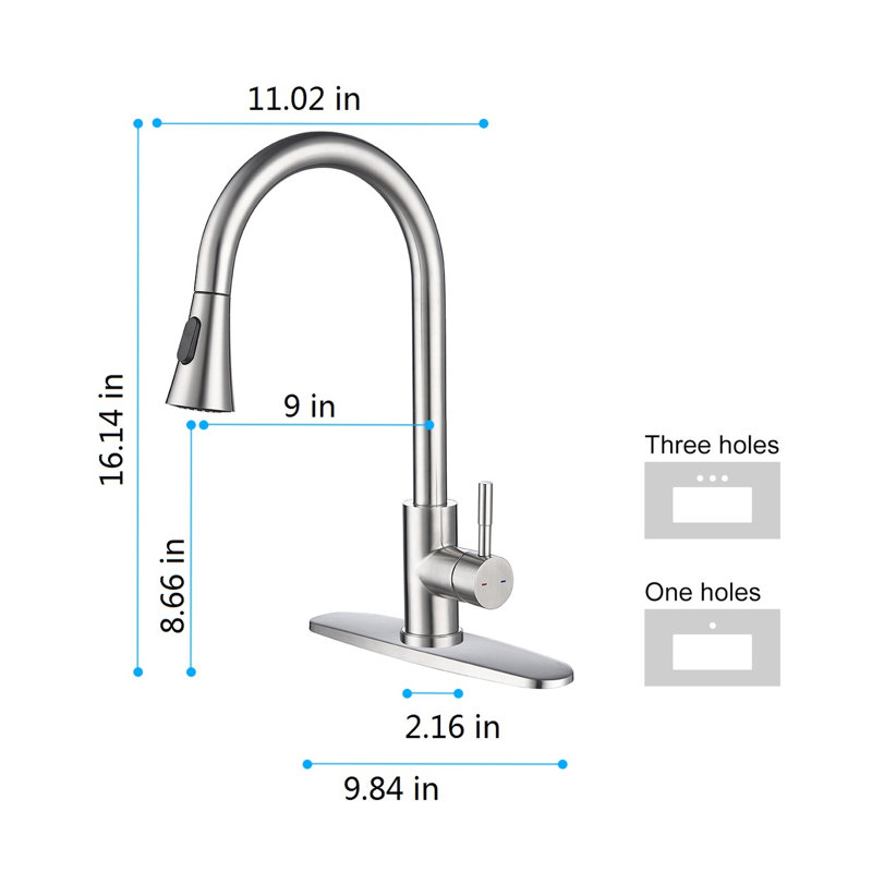 Kitchen Faucet With Pull Out Spray, Modern Design In Brushed Nickel, Stainless Steel Build, Easy Installation Guide Spray Option, Nickel Appearance, Simple Tips