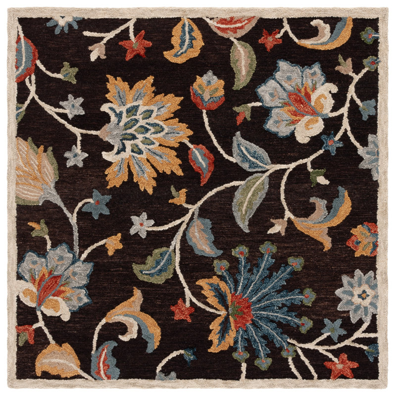 Tapis floral brun en laine Deaquaneil, Carré 6 pi