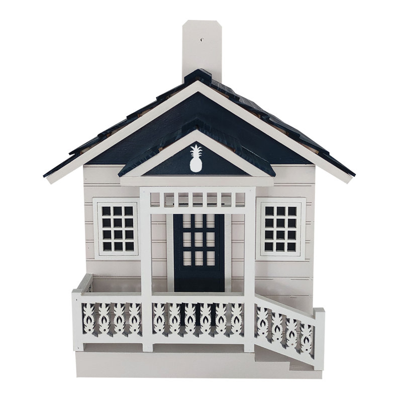 White and Blue Wooden Welcome Home Cottage Birdhouse
