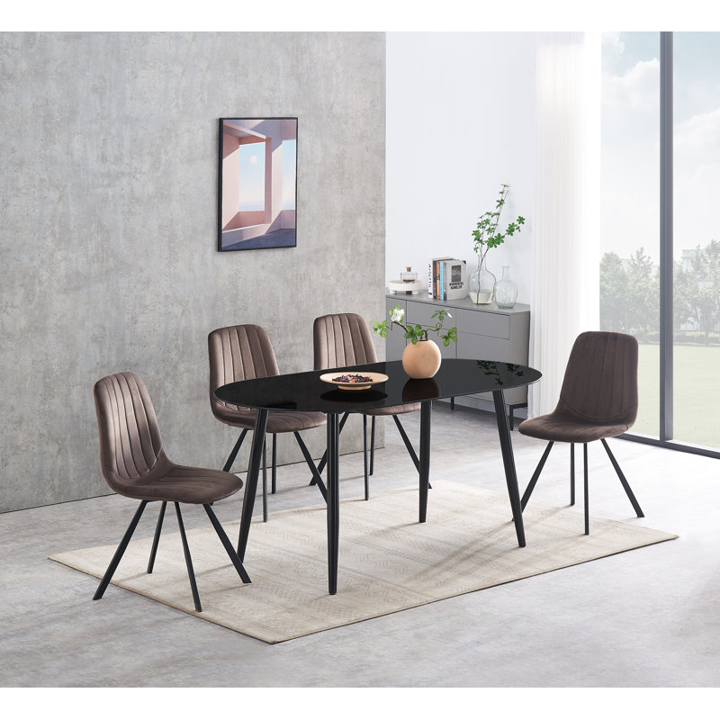 Oval Glass Top Metal Base Dining Table, Black