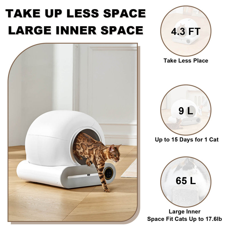 New Automatic Cat Litter Box For 1-3 Cats, Smart Self-cleaning Litter Box For Kittens, App-controlled Kitty Litter Box, Advanced Odour Control & Waste Disposal System, Easy To Use For Multiple Cats & Hassle-free Maintenance