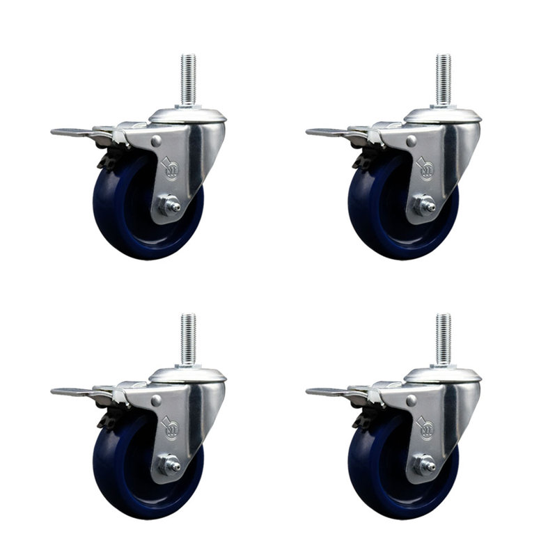 Poly Swivel 3/4 Inch Threaded Stem Caster Set with Total Lock BRK