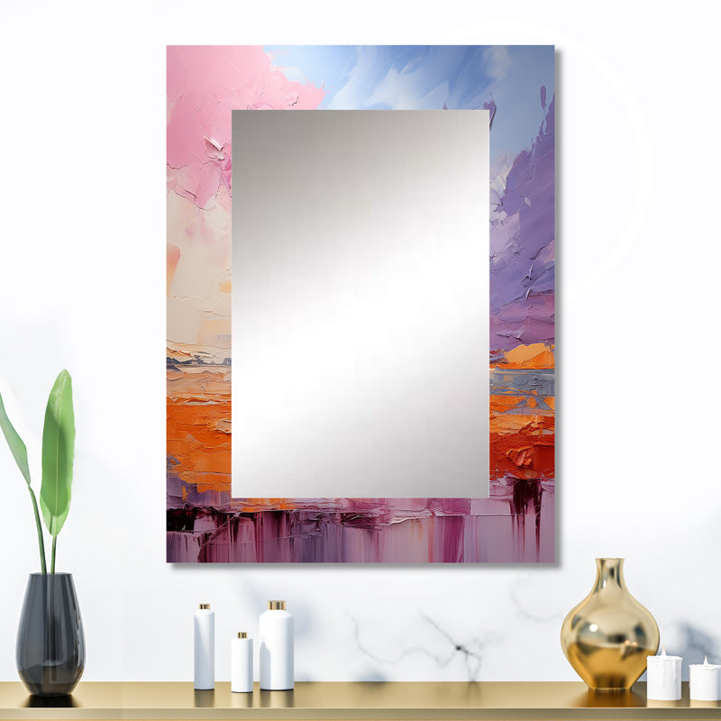 Blush Horizon II - paysage unique, miroir mural, art moderne imprimé en métal, 32 po x 24 po