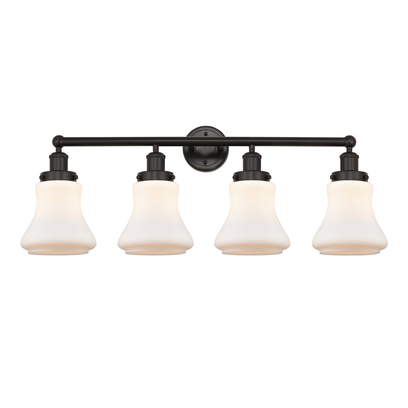 Éclairage pour meuble-lavabo à 4 lumières à intensité variable Asadbek, Blanc mat, Bronze huilé