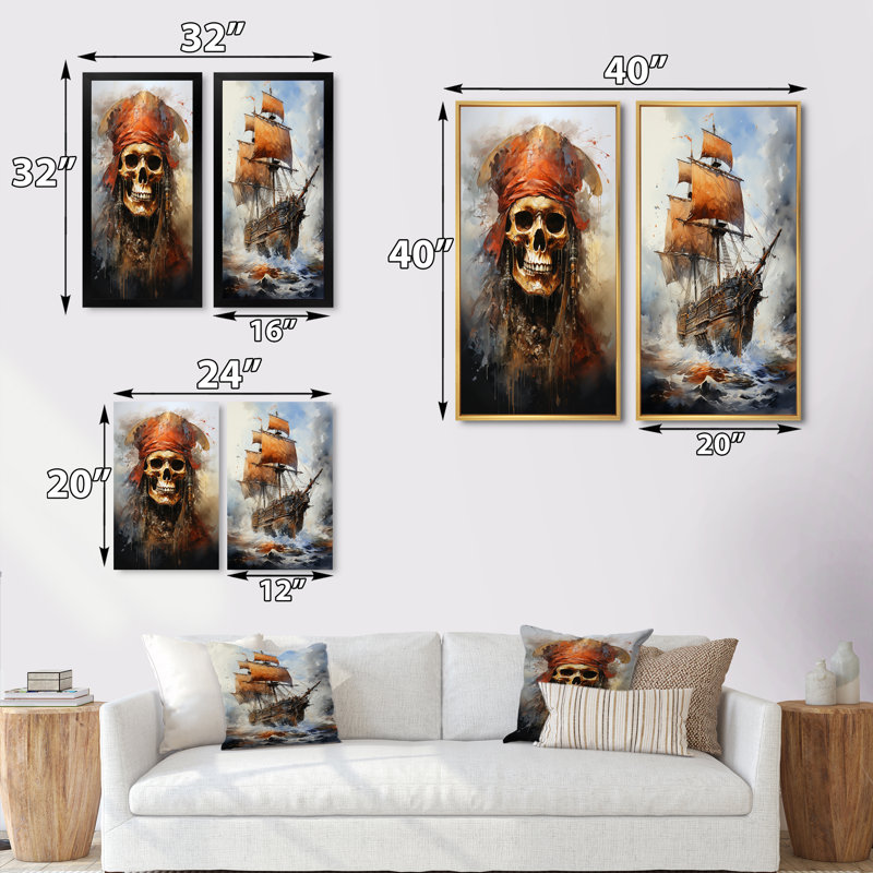 «Pirate Jolly Roger», 2 pièces, H 24 po x l 20 po, Encadrement brun