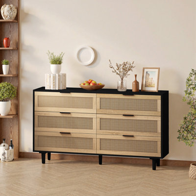 Meuble de rangement en rotin à 6 tiroirs, pour chambre ou salon