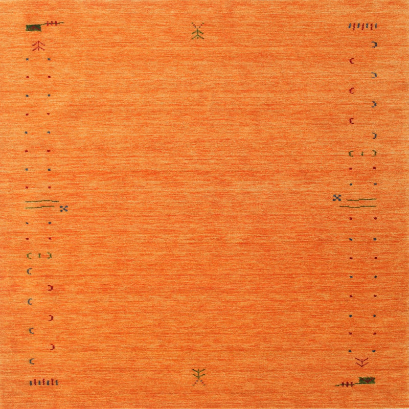 Tapis de zone orange contemporaine, Carré 7 pi