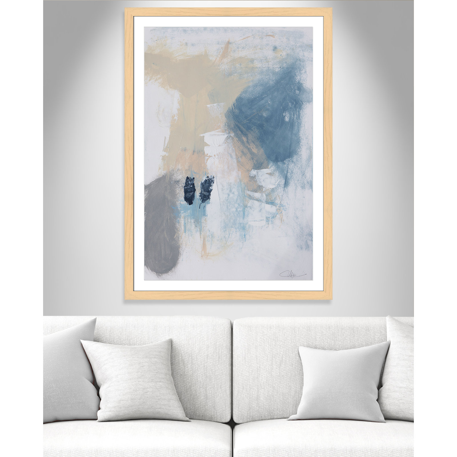 White, Natural Single Picture Framed Paper, 49" H x 35" W x 1.25" D