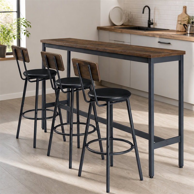 Ensemble de table de bar quatre pièces, tabourets pivotants rembourrés, panneau de fibres à densité moyenne et structure en métal