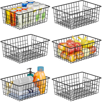 6-Pack Wire Basket for Organizing and Storage, Sturdy Steel Metal Basket Bin with Handle, Black