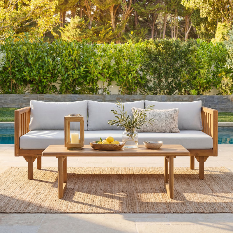 Outdoor Patio Daybed with Cushions, Light Gray, Teak