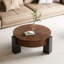 Table basse ronde de 33 po avec rangement caché, table de chevet moderne en placage de bois Wabi-Sabi, table d'appoint centrale robuste à 3 pieds pour le salon, petit espace-1613942424