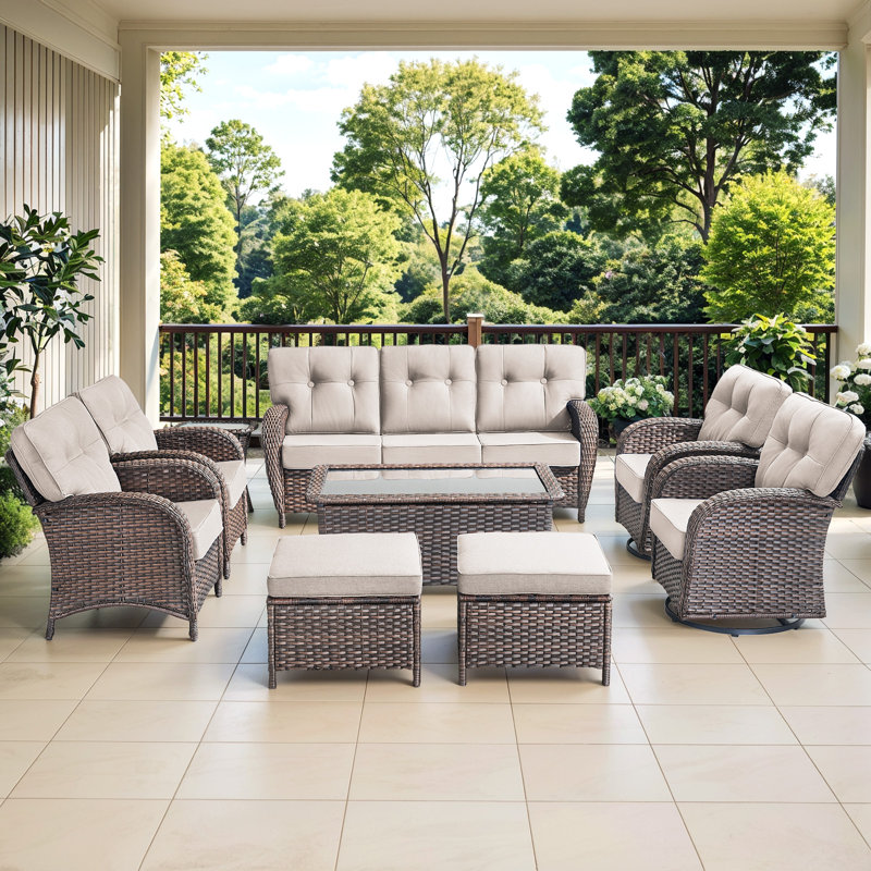 Ensemble de mobilier de patio en osier de 5 po Harbour Gymojoy, Beige