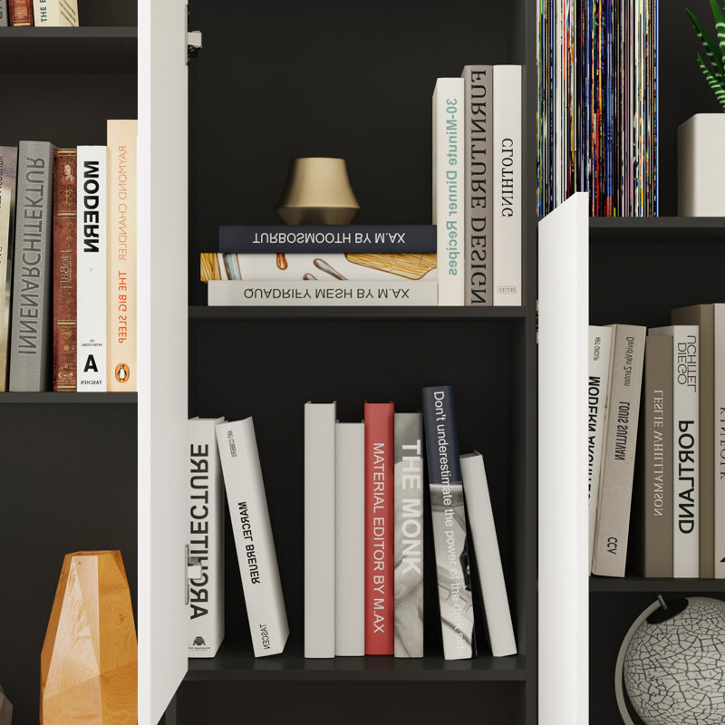 Modern Multifunctional Bookshelf With Hidden Storage Cabinets And Open Display Shelves