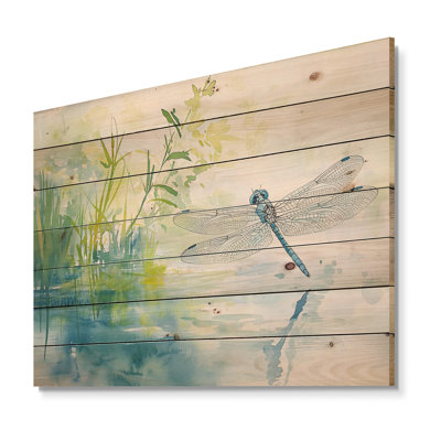 Dragonfly By The River I - Modern Wooden Wall Art On Natural Pine Wood