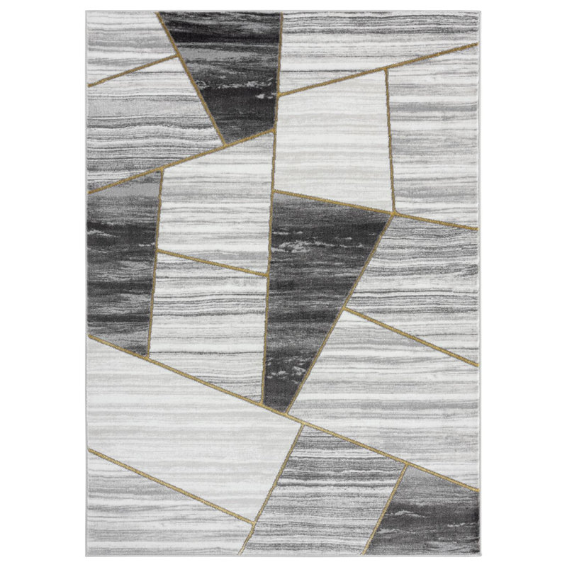 Tapis à motif géométrique gris / noir bolognaise, Rectangle 3 pi 9 po x 5 pi 9 po