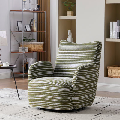 Boucle Upholstered Swivel Barrel Armchair With Stripe Pattern