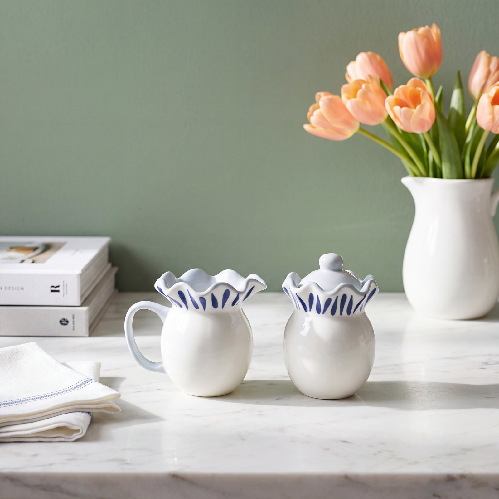 Iris Blue Ceramic Sugar and Creamer Set