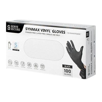 Restaurantware Black Vinyl Gloves 100 Count 9.05 x 3.15 Inch Small Plastic Latex-Free Protective Gloves, Food Service Ambidextrous Powder-Free Small Non-Latex For Food Prep Black