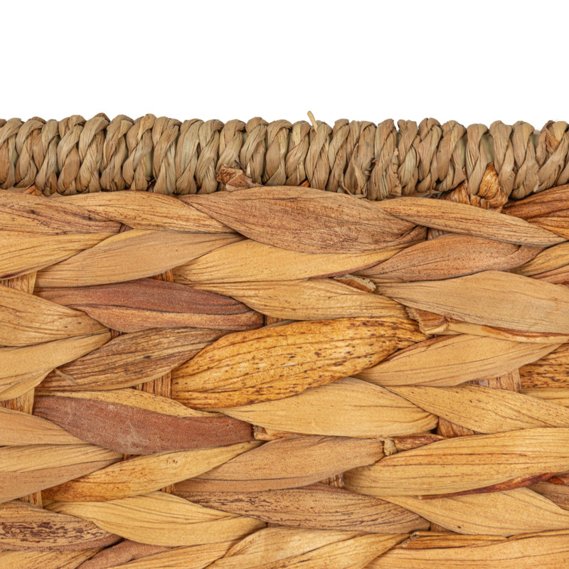 Clarabel Rectangular Handwoven Water Hyacinth and Seagrass Basket with Handles, Natural