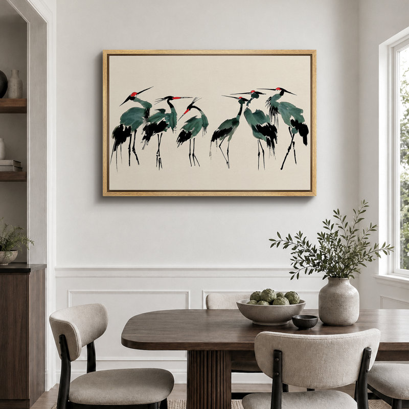 «Crane Heron Bird», impression sur toile très grande, H 24 po x l 36 po, Impression encadrée flottante sans passe-partout