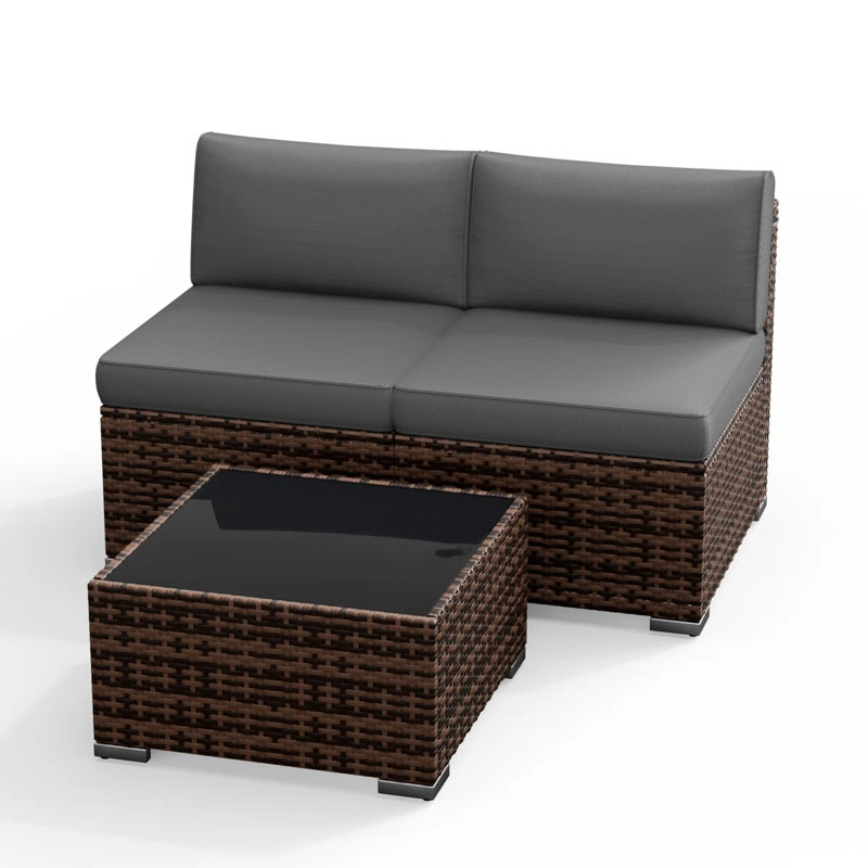 2-Person Armless Outdoor Seating Group With Coffee Chair, Gray