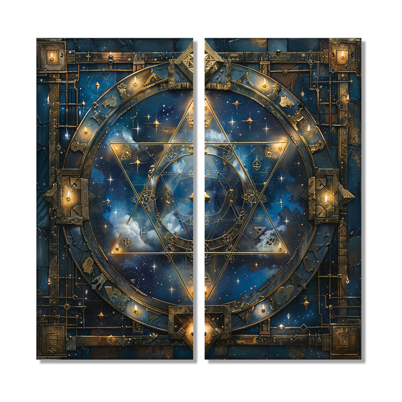 Mystic Merkaba Blue Seal - art mural moderne sur toile dorée, H 32 po x l 32 po, Toile tendue, Ne s’applique pas