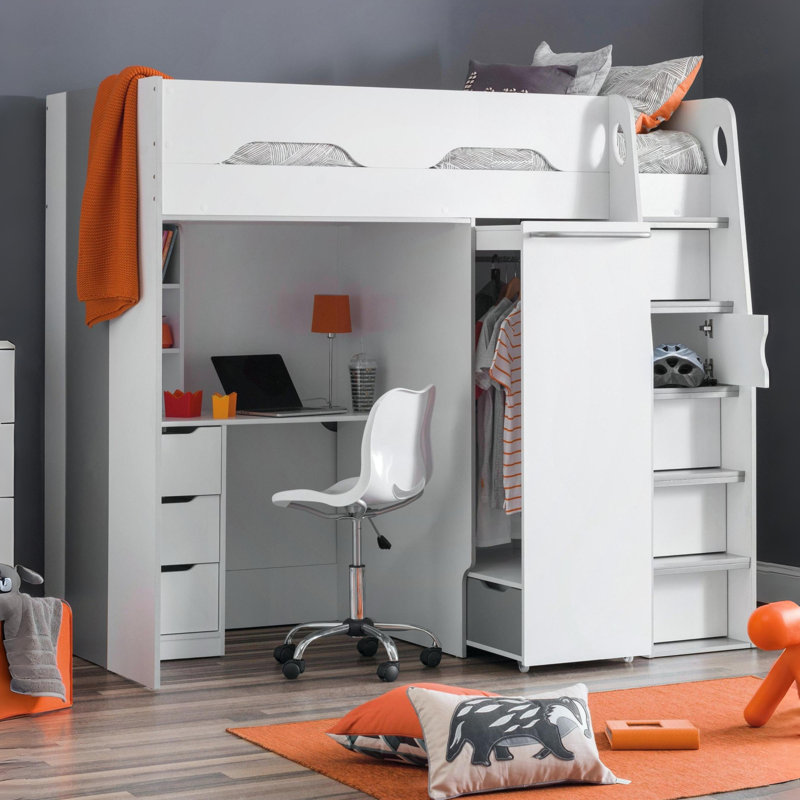 Lilianna Single (3') Bed Frame Loft Bed with Built-in-Desk by Viv + Rae, White
