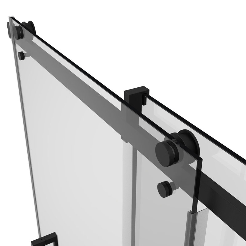 Porte de douche coulissante simple sans cadre l 60 po x H 76 po avec verre trempé épaissi de 3/8 po (10 mm), Noir