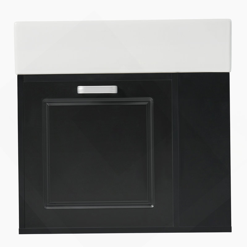 Meuble-lavabo mural de 21,8 po avec lavabo, armoire flottante murale, grand tiroir, tablette réglable, porte-papier hygiénique, système de fermeture en douceur, noir