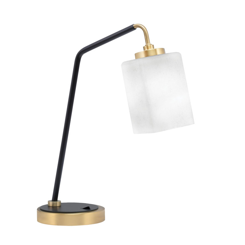 Lampe de bureau en acier inoxydable Atka, Noir mat / laiton, Blanc