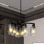 Lustre - configuration à 6 lumières de style campagne moderne de style campagnard au fini noir, luminaire de salle à manger contemporain, avec luminaires suspendus de style industriel à hauteur réglable, îlot de cuisine, abat-jour en verre transparent-1086177135