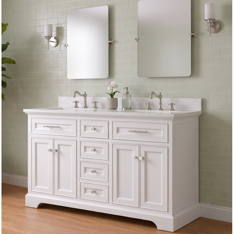 Ensemble de meuble-lavabo double 54 po Currahee, Blanc / nickel brossé