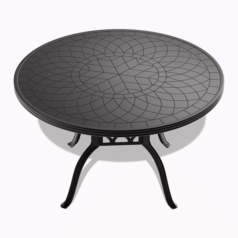 Table de salle à manger 47,24 pouces en fonte d'aluminium avec structure et texture sculptée sur le plateau de table