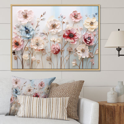 Art floral mural blanc et rose pour salon