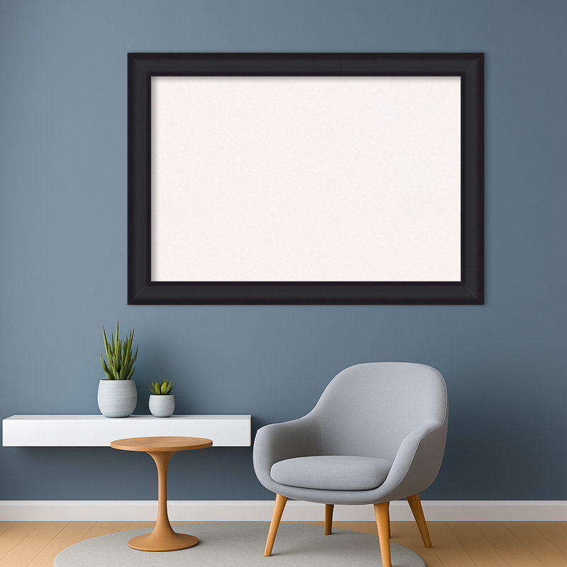 Oliver Black Wood Framed Corkboard, White Cork Bulletin Board, Organization Board, Pin Board, 29" H x 41" W, White