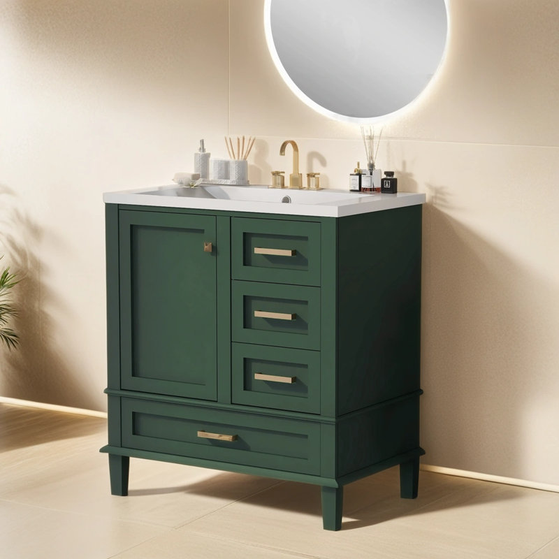 Nevsa 30'' Free Standing Single Bathroom Vanity with  Top, Green