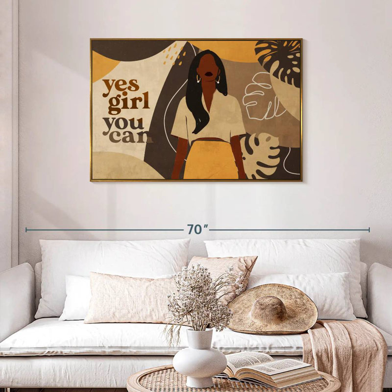 Illustration d'une femme bohème, Cadre flottant doré, 43 po x 29 po