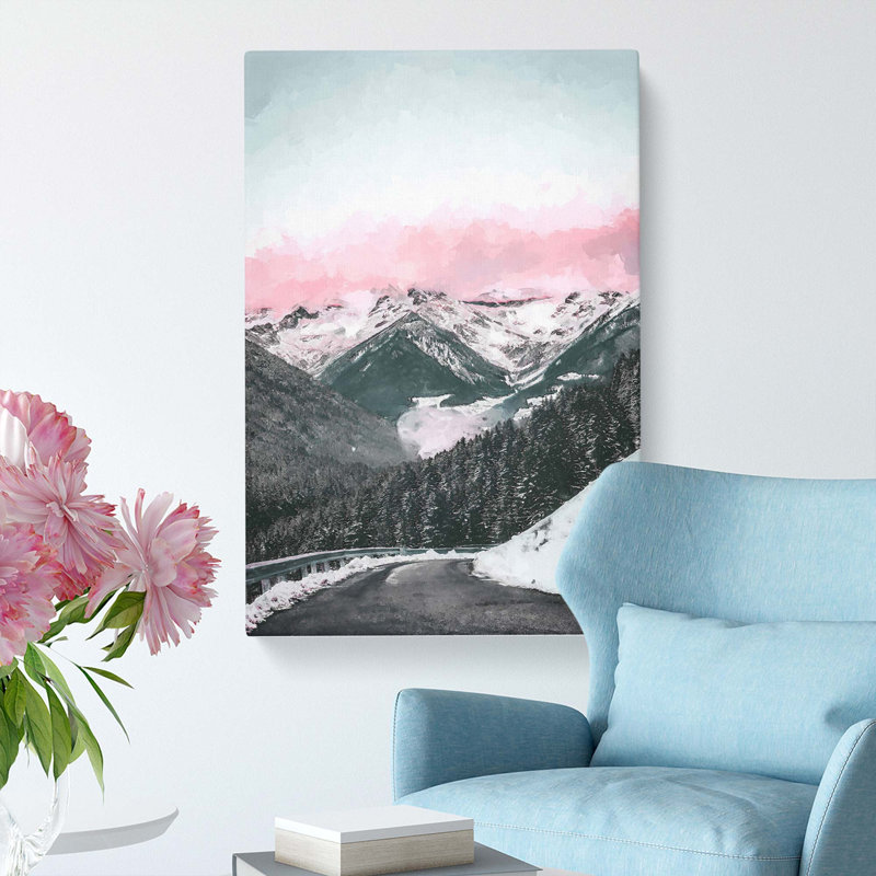 Pink Sky Over The Mountain In Abstract - Wrapped Canvas, 60cm H x 40cm W x 3cm D