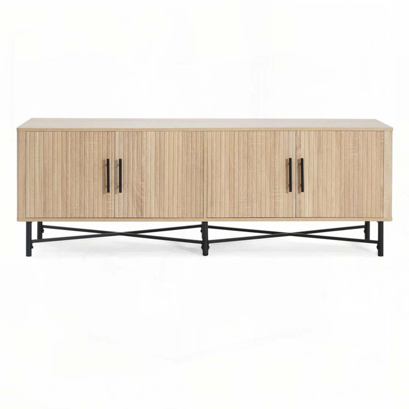 4-Door Accent Storage Cabinet with Adjustable Shelves, Natural