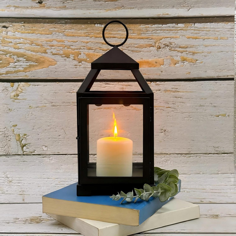 Lanterne de style classique en verre transparent et fer de 12 pouces de hauteur, cadeau idéal pour les fêtes, les mariages, les salons d'aromathérapie et de spa