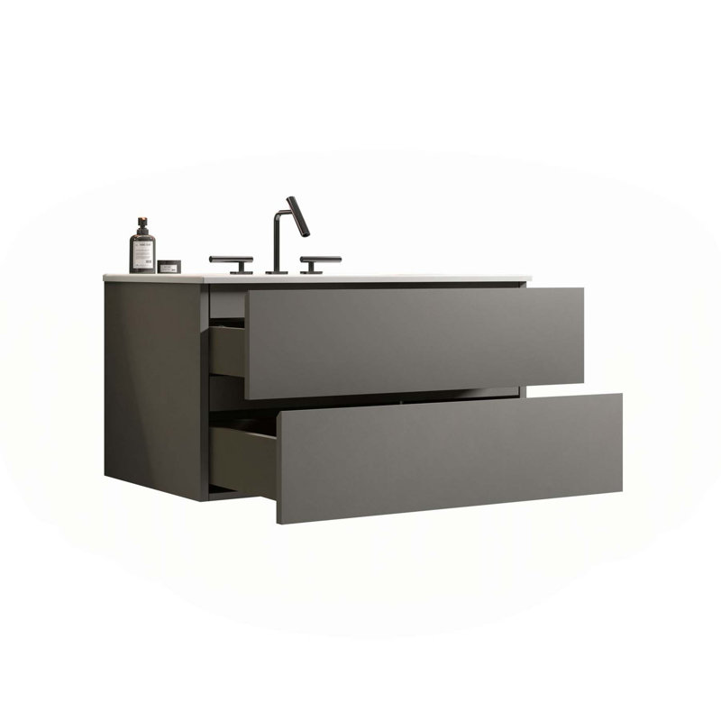 Meuble-lavabo moderne avec rangement amélioré et design élégant, Gris