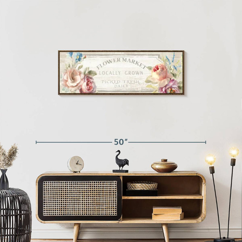 «Cottage Garden» sur panneau mural en bois, Cadre flottant noyer, 37 po x 13 po