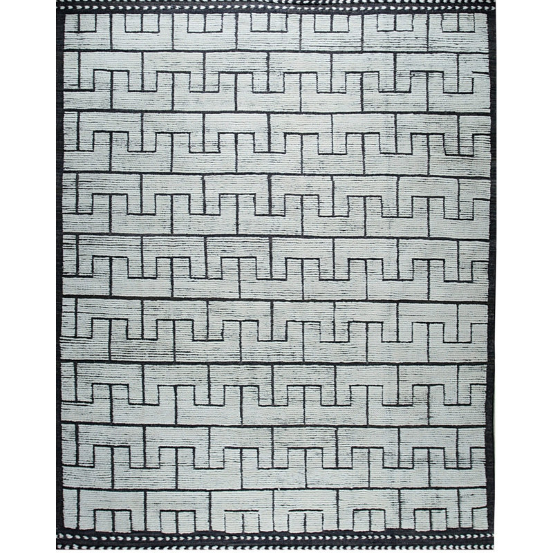 Tapis contemporain tribal moderne à motif de méandre en laine noué à la main 8 x 10 8 pi