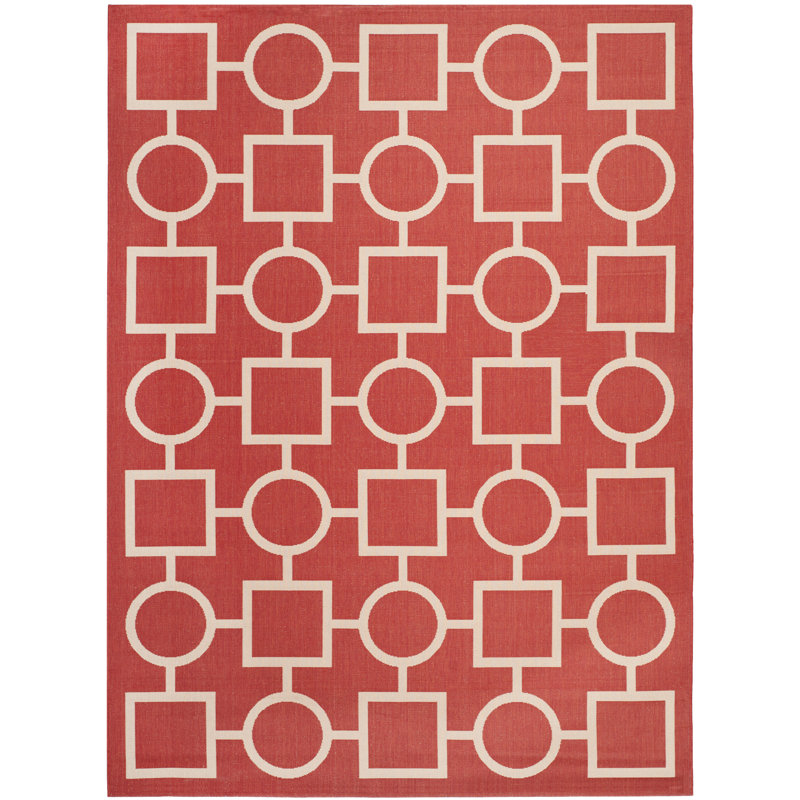 Arneshia Geometric Red/Bone Area Rug, Rectangle 5'3" x 7'7"