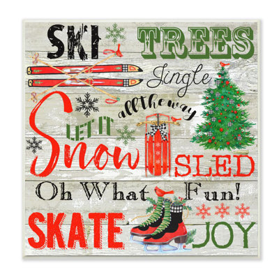 «Joys of Winter», signe de vacances de Noël rustiques par Andrea Tachiera - impression d'art graphique