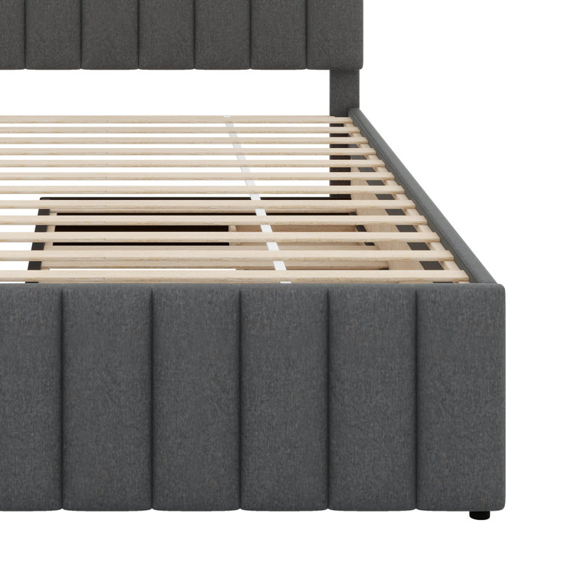 Lit double avec 3 tiroirs de rangement et lit gigogne simple, lit plateforme tapissier avec tête de lit capitonnée pour enfants, adolescents, adultes